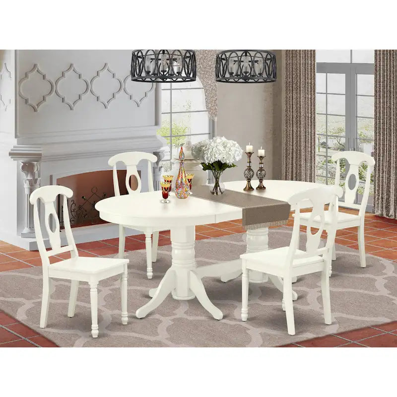East West Furniture Salle à Manger - une Table à Manger Ovale et des Chaises de Cuisine, Blanc Lin (Options de Pièces)
