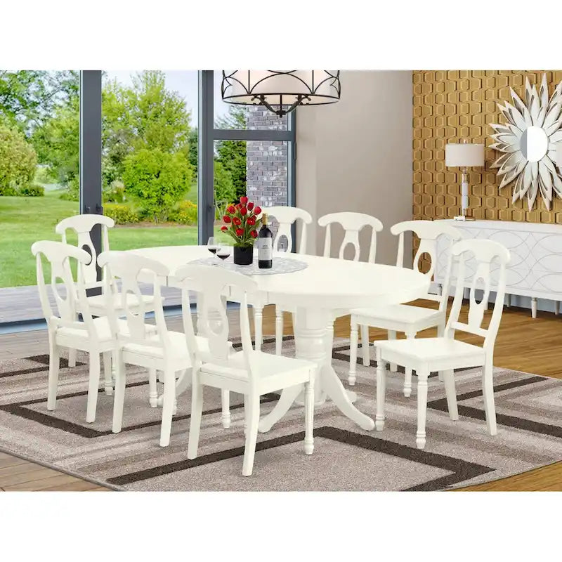 East West Furniture Salle à Manger - une Table à Manger Ovale et des Chaises de Cuisine, Blanc Lin (Options de Pièces)