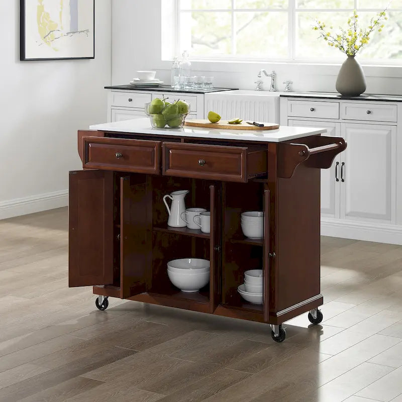 Chariot de cuisine Crosley pleine taille en acajou avec dessus en granit - 51,5 L x 18 P x 36,5 H