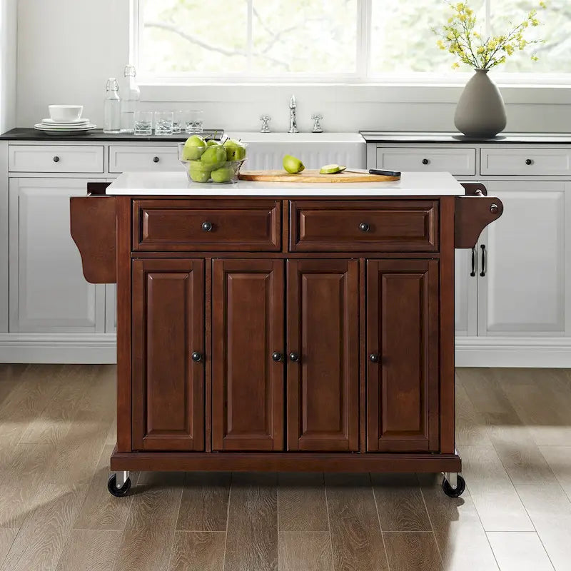 Chariot de cuisine Crosley pleine taille en acajou avec dessus en granit - 51,5 L x 18 P x 36,5 H