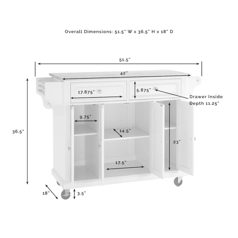 Chariot de cuisine Crosley pleine taille en acajou avec dessus en granit - 51,5 L x 18 P x 36,5 H