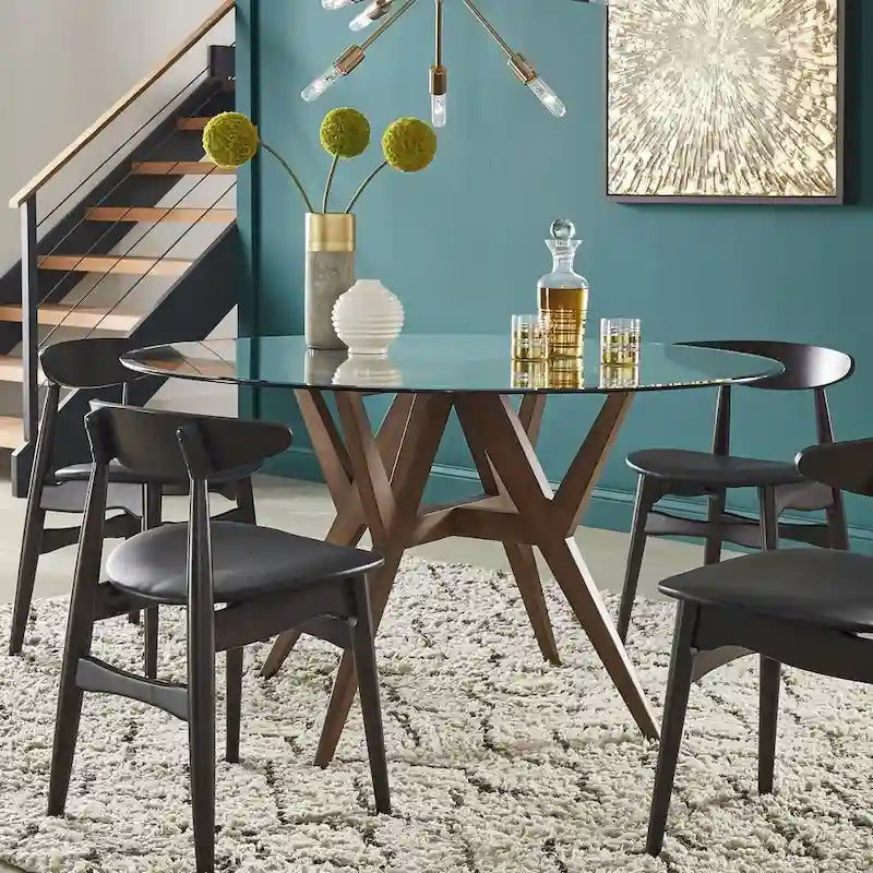Table à manger Sheeba ronde du milieu du siècle avec base en noyer par iNSPIRE Q Modern