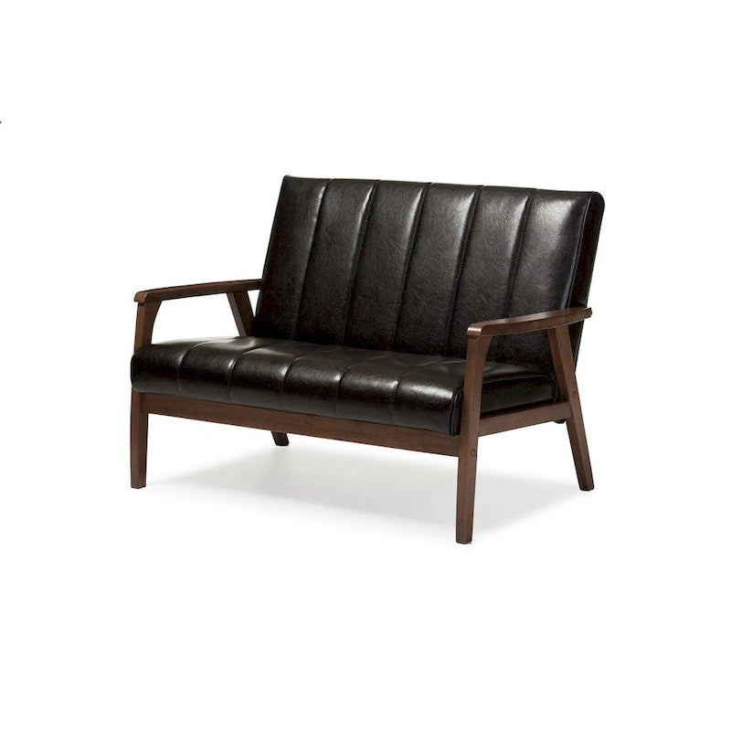 Causeuse 2 places en similicuir marron foncé style scandinave moderne du milieu du siècle Baxton Studio Nikko
