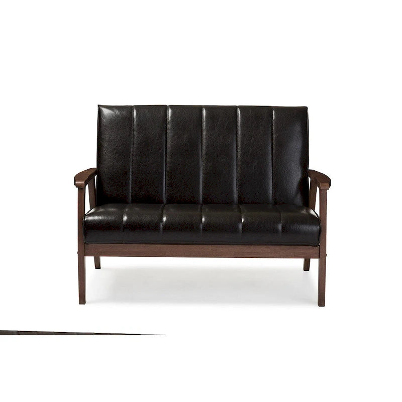 Causeuse 2 places en similicuir marron foncé style scandinave moderne du milieu du siècle Baxton Studio Nikko