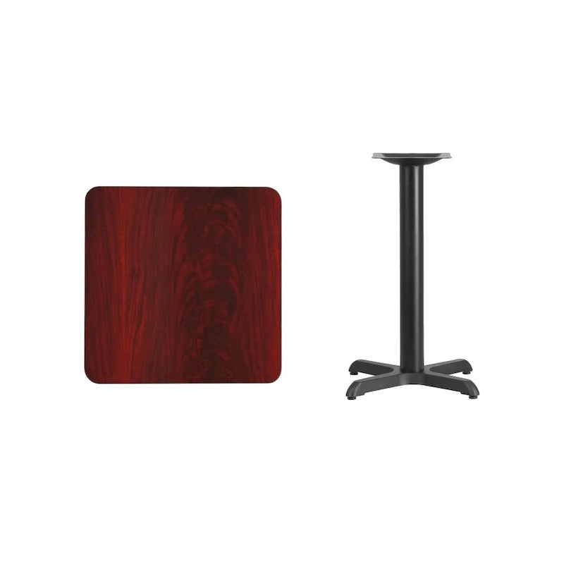 Plateau de table stratifié carré 24 avec base de table hauteur 22 x 22 - 24W x 24D x 31.125H - 24W x 24D x 31.125H