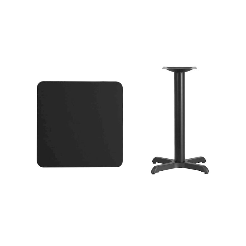 Plateau de table stratifié carré 24 avec base de table hauteur 22 x 22 - 24W x 24D x 31.125H - 24W x 24D x 31.125H