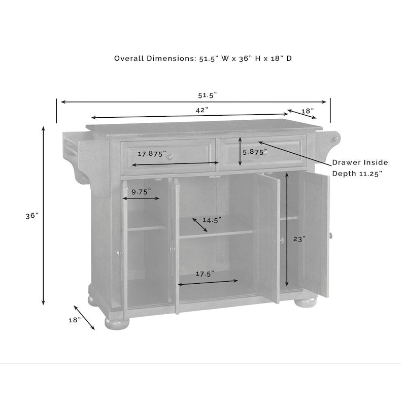 Îlot de cuisine/Chariot de cuisine pleine grandeur Crosley Alexandria avec dessus en granit - 18p x 51.5L x 34H