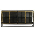 Brynlee 72 Gunmetal and Brass Finished Iron and Glass 4-Door Sideboard