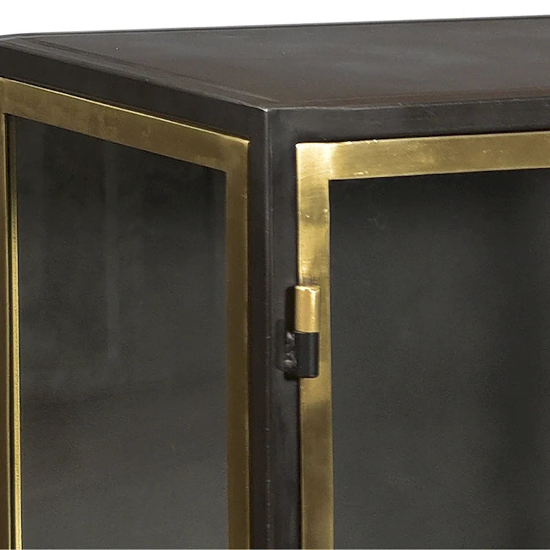 Bahut 4 portes Brynlee 72 en fer finition bronze canon et laiton, et verre