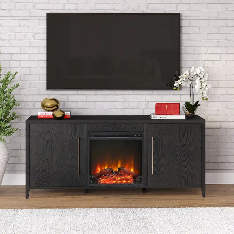Meuble TV rectangulaire Jasper avec cheminée électrique, pour téléviseurs jusqu'à 65 pouces