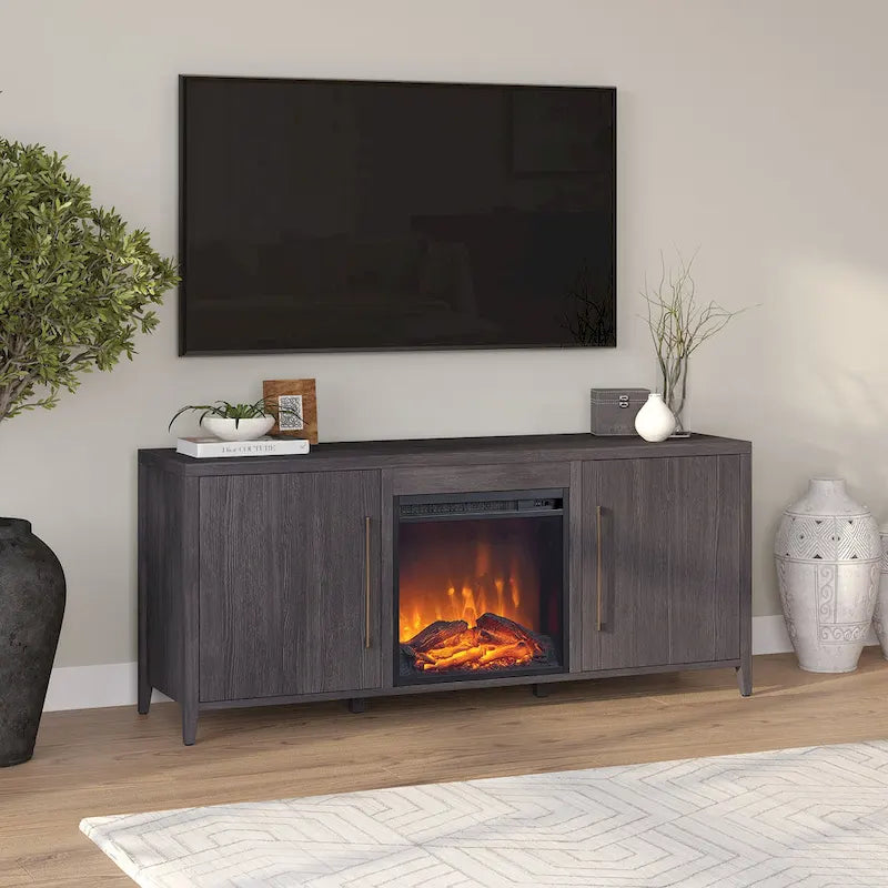 Meuble TV rectangulaire Jasper avec cheminée électrique, pour téléviseurs jusqu'à 65 pouces