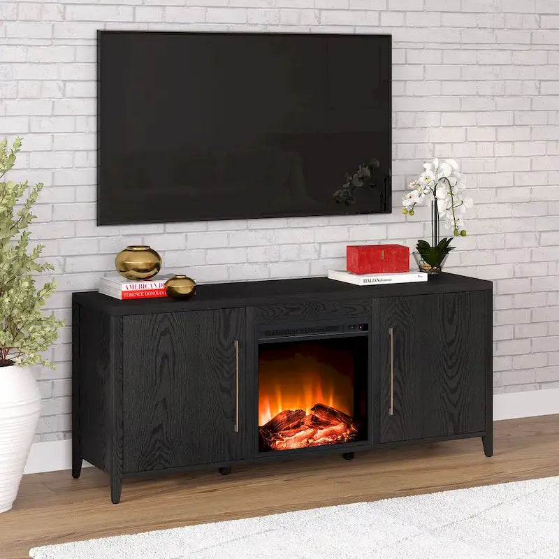 Meuble TV rectangulaire Jasper avec cheminée électrique, pour téléviseurs jusqu'à 65 pouces