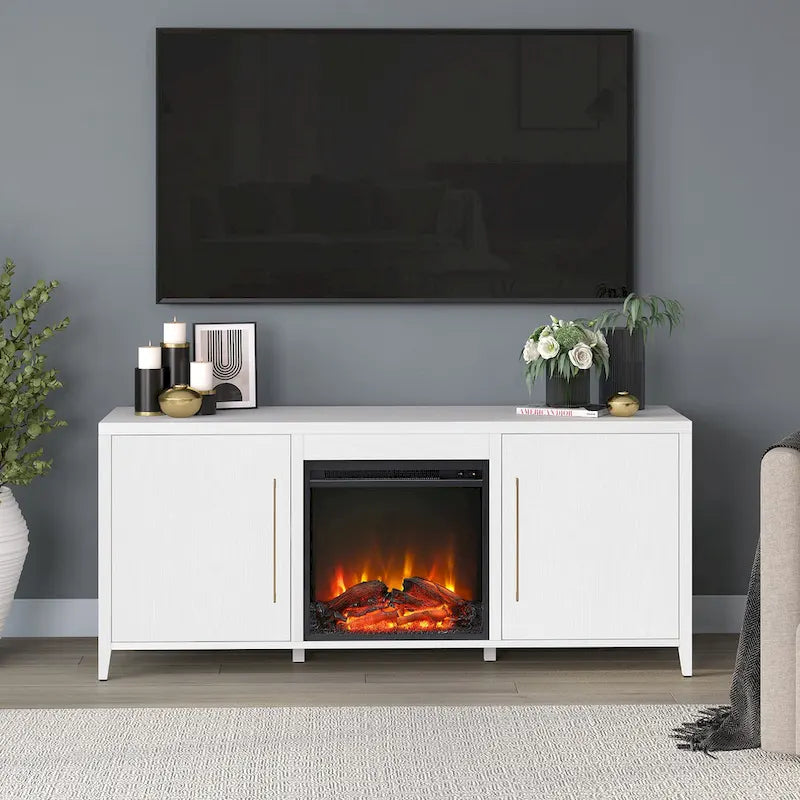 Meuble TV rectangulaire Jasper avec cheminée électrique, pour téléviseurs jusqu'à 65 pouces