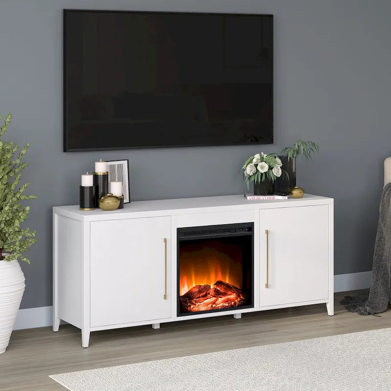 Meuble TV rectangulaire Jasper avec cheminée électrique, pour téléviseurs jusqu'à 65 pouces