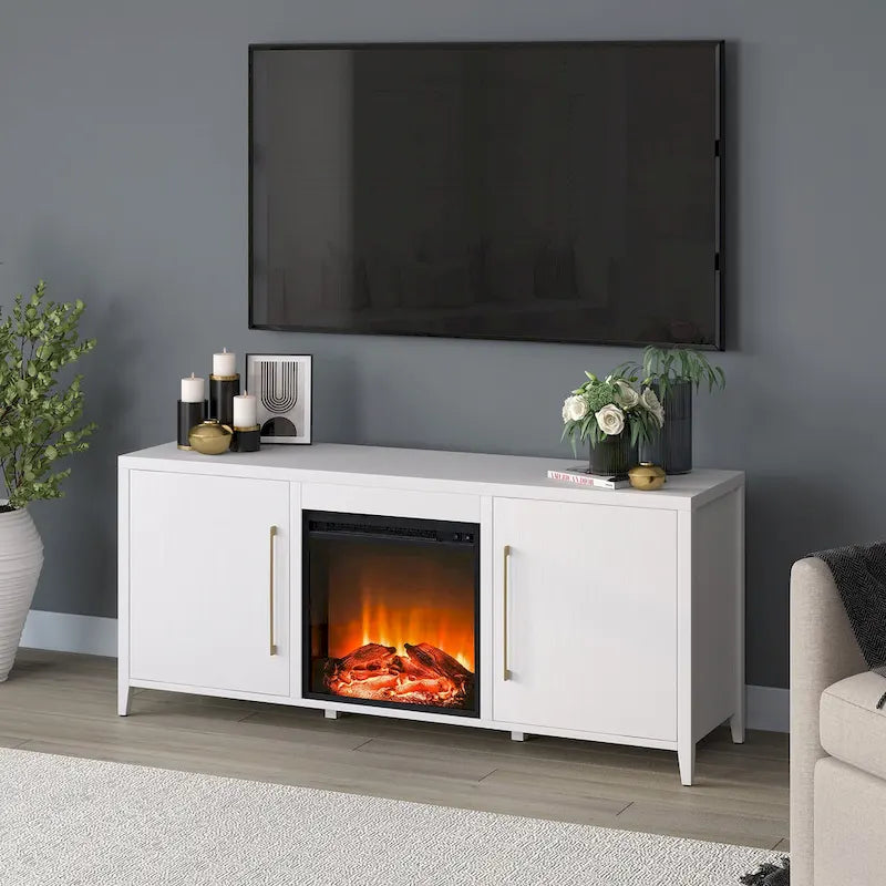 Meuble TV rectangulaire Jasper avec cheminée électrique, pour téléviseurs jusqu'à 65 pouces