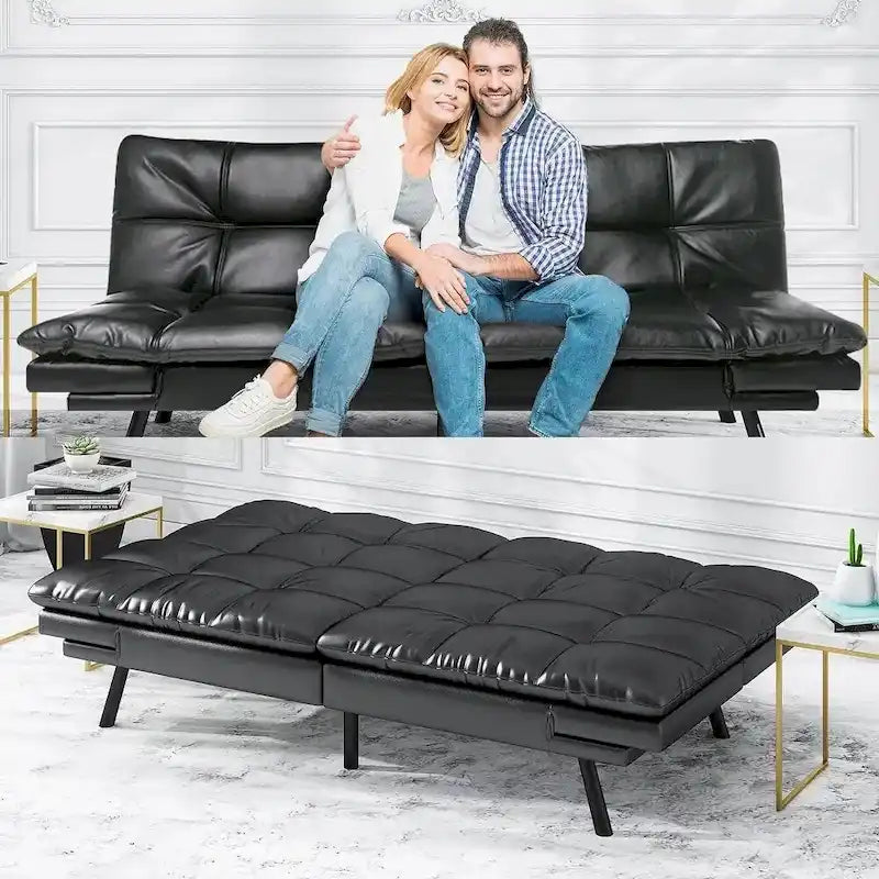Canapé-lit futon, lit de repos convertible moderne avec accoudoirs réglables pour studio, appartement, bureau, petit espace