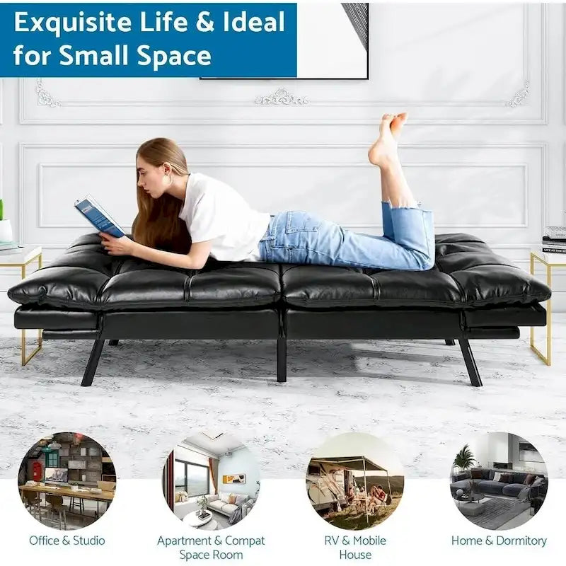 Canapé-lit futon, lit de repos convertible moderne avec accoudoirs réglables pour studio, appartement, bureau, petit espace