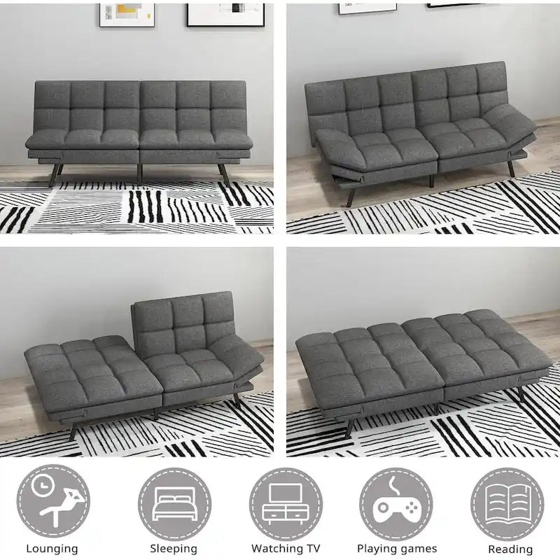 Canapé-lit futon, lit de repos convertible moderne avec accoudoirs réglables pour studio, appartement, bureau, petit espace