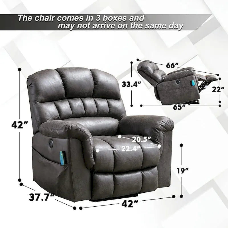 Fauteuil inclinable releveur électrique Ebello en micro-daim avec massage