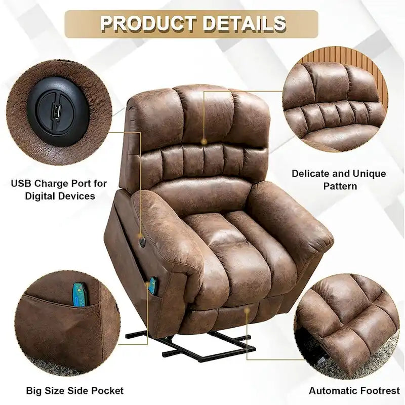 Fauteuil inclinable releveur électrique Ebello en micro-daim avec massage