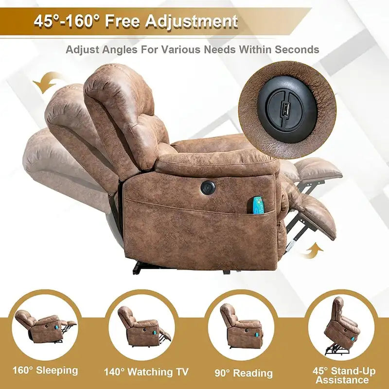 Fauteuil inclinable releveur électrique Ebello en micro-daim avec massage
