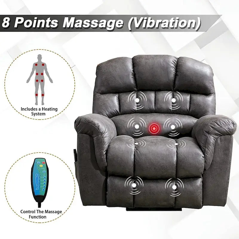 Fauteuil inclinable releveur électrique Ebello en micro-daim avec massage