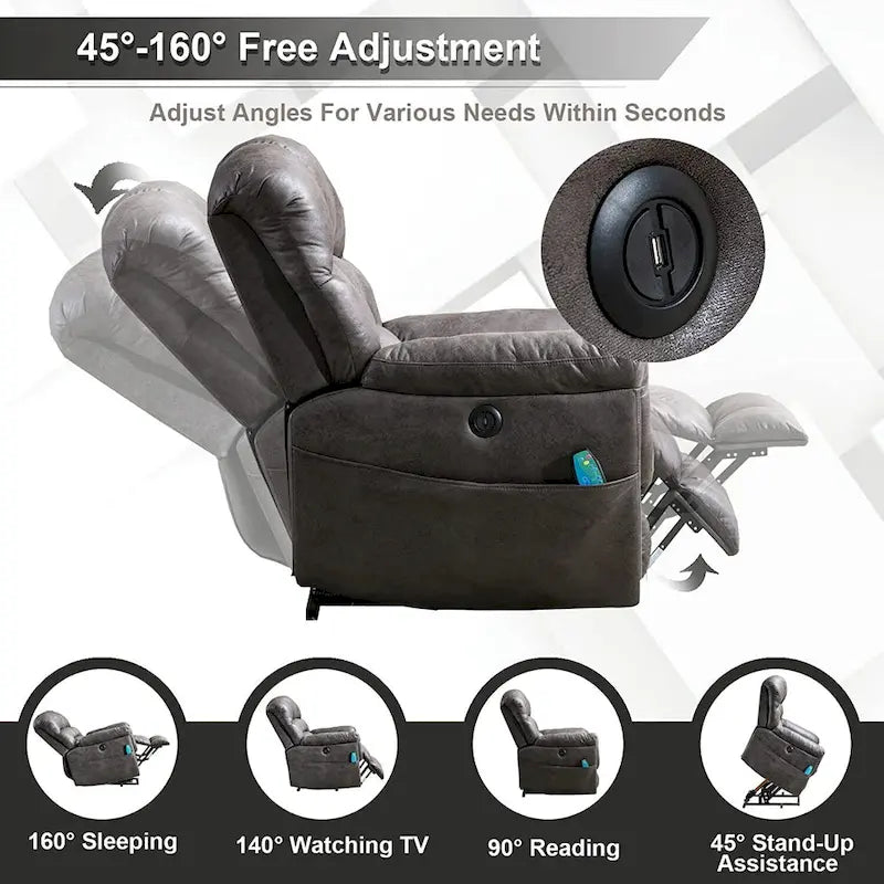 Fauteuil inclinable releveur électrique Ebello en micro-daim avec massage