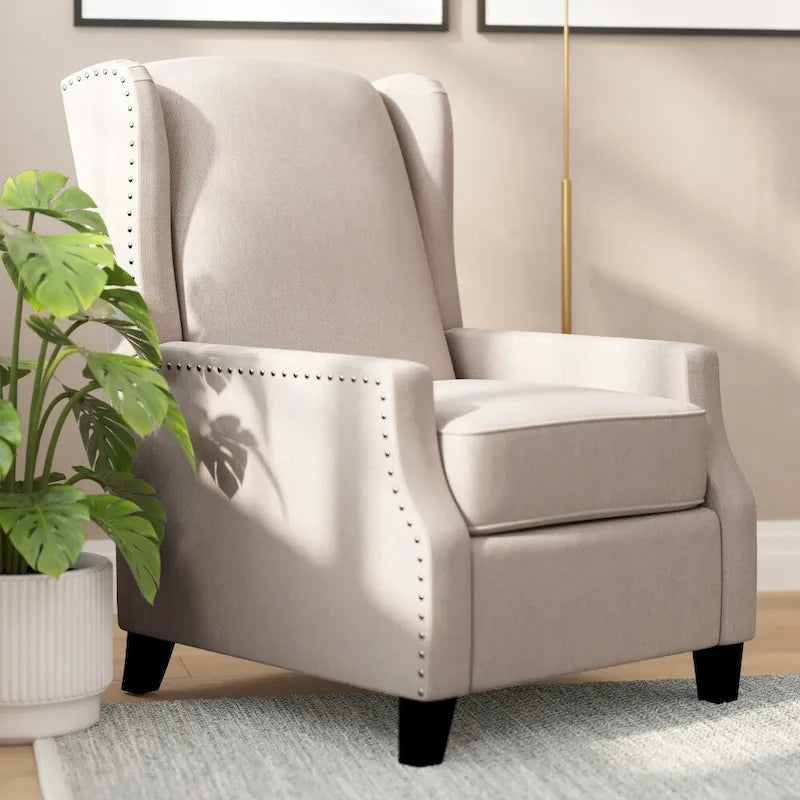 Fauteuil inclinable avec pochette arrière et garniture de clous décoratifs