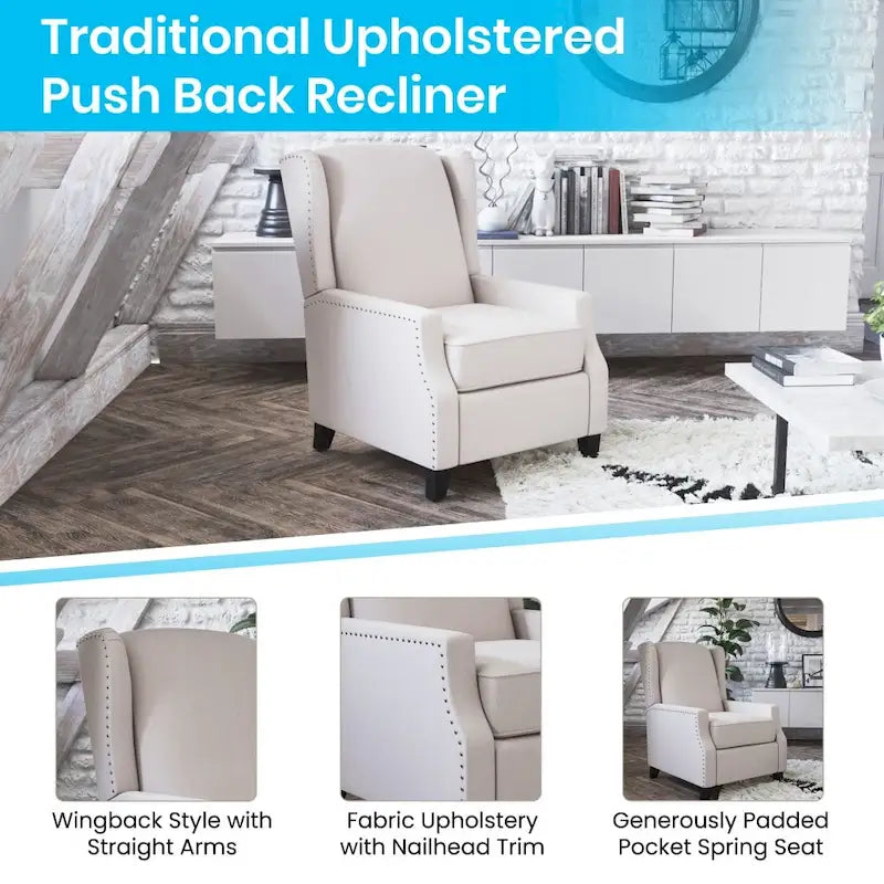 Fauteuil inclinable avec pochette arrière et garniture de clous décoratifs