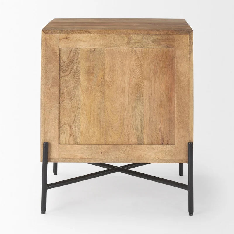 Table d'appoint Cairo en bois massif brun clair avec cadre en fer noir et 2 tiroirs - 22L x 22W x 26H