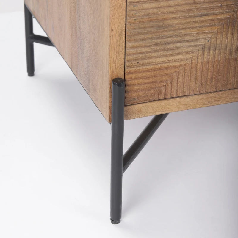 Table d'appoint Cairo en bois massif brun clair avec cadre en fer noir et 2 tiroirs - 22L x 22W x 26H