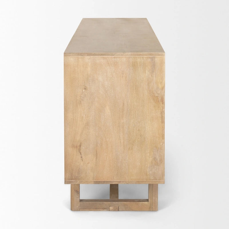 Grier Enfilade 4 portes en bois massif brun clair et cannage - 72,0L x 18,0l x 31,0H