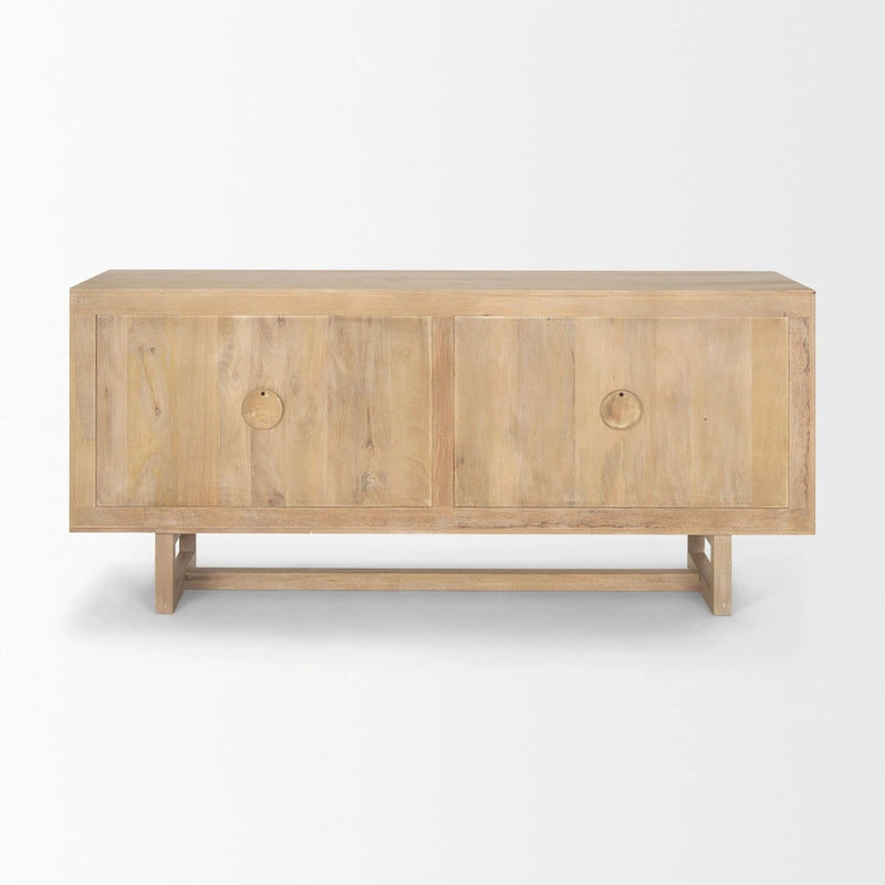 Grier Enfilade 4 portes en bois massif brun clair et cannage - 72,0L x 18,0l x 31,0H