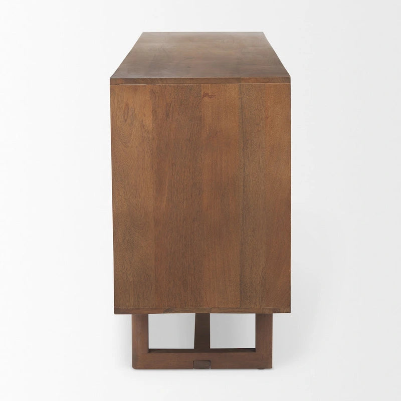 Grier Enfilade 4 portes en bois massif brun clair et cannage - 72,0L x 18,0l x 31,0H