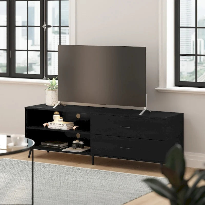 Meuble TV pour téléviseurs jusqu'à 65 pouces avec étagère réglable et tiroirs de rangement