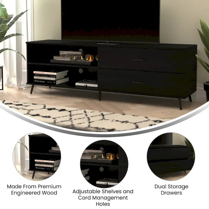 Meuble TV pour téléviseurs jusqu'à 65 pouces avec étagère réglable et tiroirs de rangement