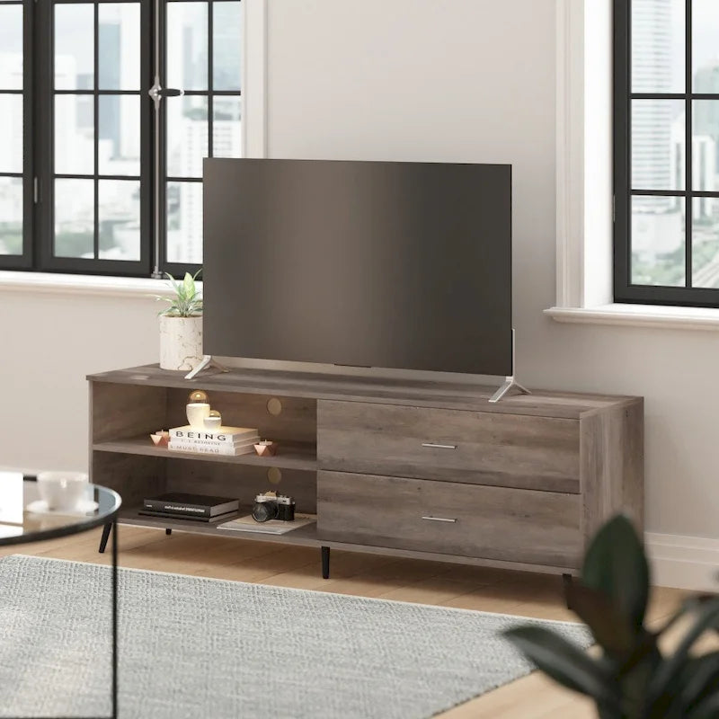 Meuble TV pour téléviseurs jusqu'à 65 pouces avec étagère réglable et tiroirs de rangement
