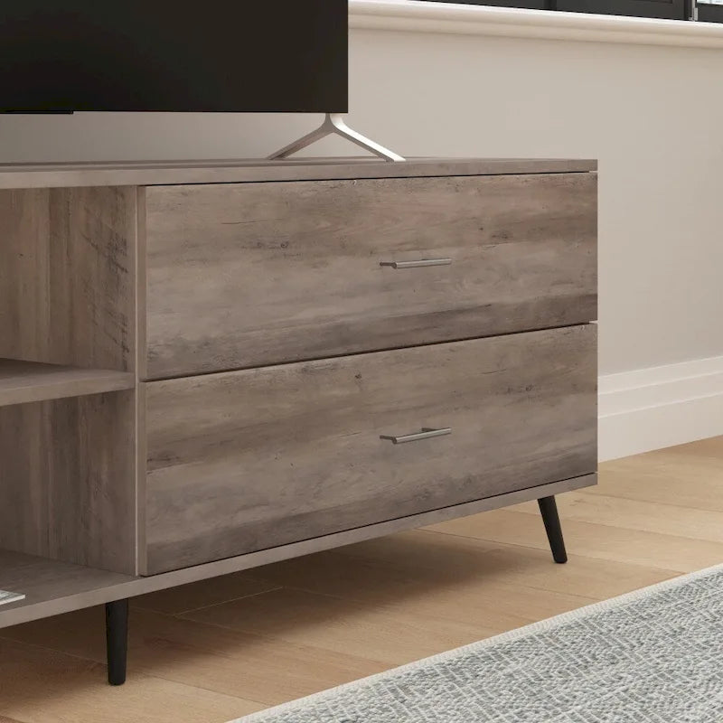Meuble TV pour téléviseurs jusqu'à 65 pouces avec étagère réglable et tiroirs de rangement