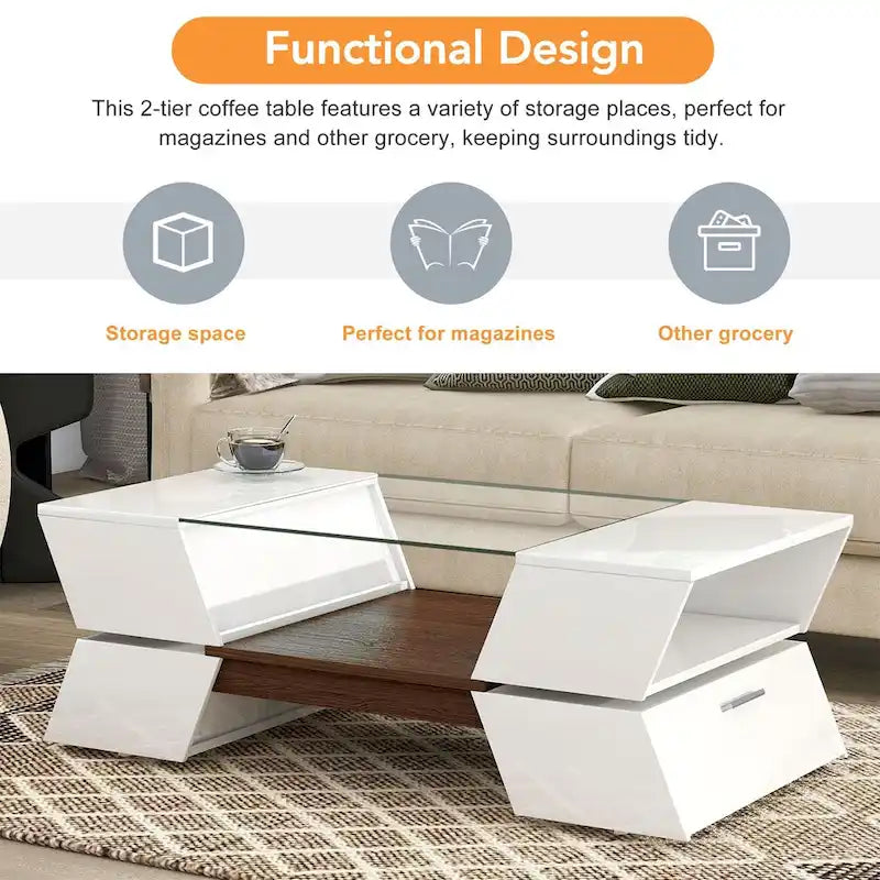 Table basse de style géométrique Merax avec grande capacité de rangement
