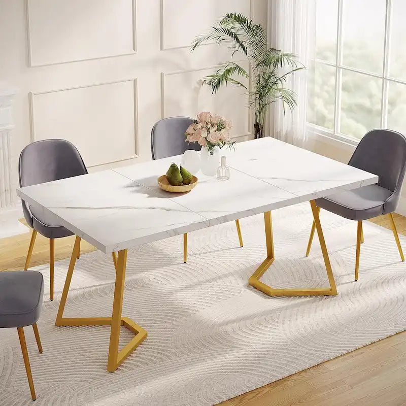 Table à manger moderne, petite table de cuisine en similicuir blanc pour la famille