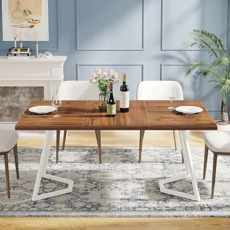 Table à manger moderne, petite table de cuisine en similicuir blanc pour la famille