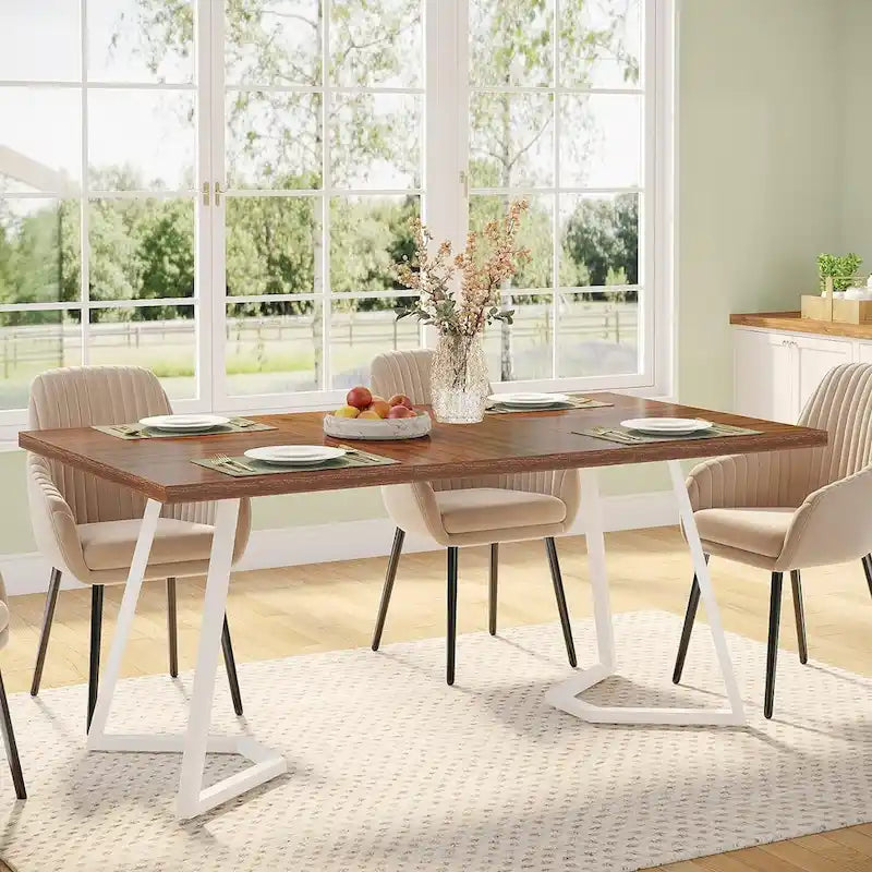 Table à manger moderne, petite table de cuisine en similicuir blanc pour la famille