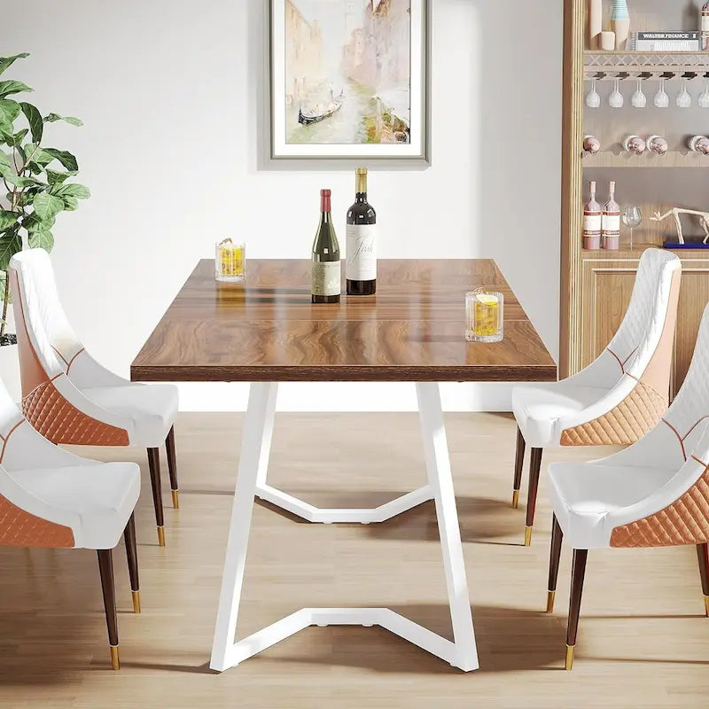 Table à manger moderne, petite table de cuisine en similicuir blanc pour la famille
