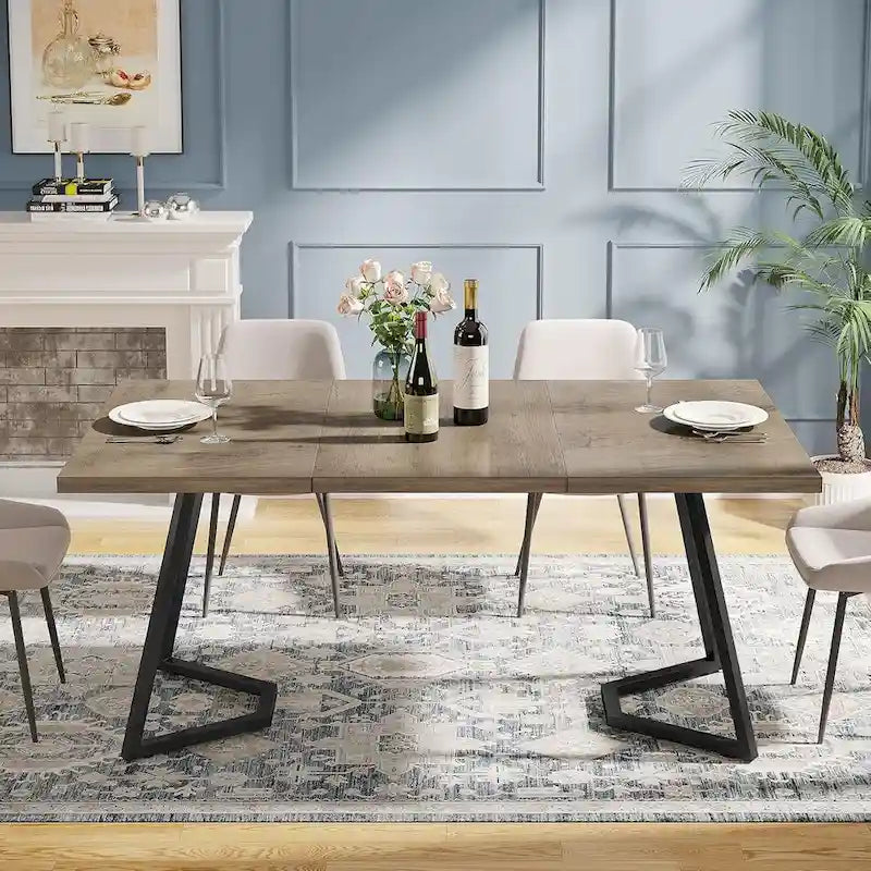 Table à manger moderne, petite table de cuisine en similicuir blanc pour la famille