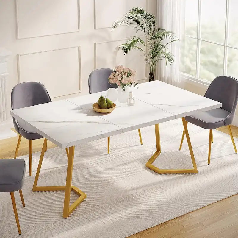 Table à manger moderne, petite table de cuisine en similicuir blanc pour la famille