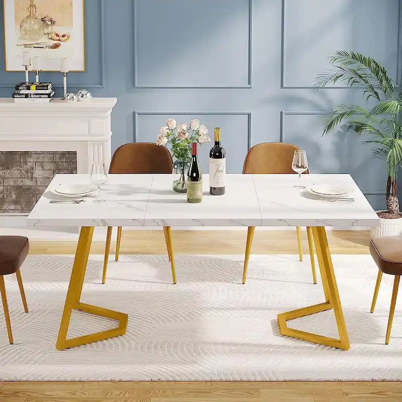 Table à manger moderne, petite table de cuisine en similicuir blanc pour la famille