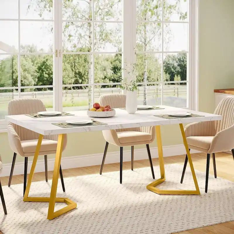 Table à manger moderne, petite table de cuisine en similicuir blanc pour la famille
