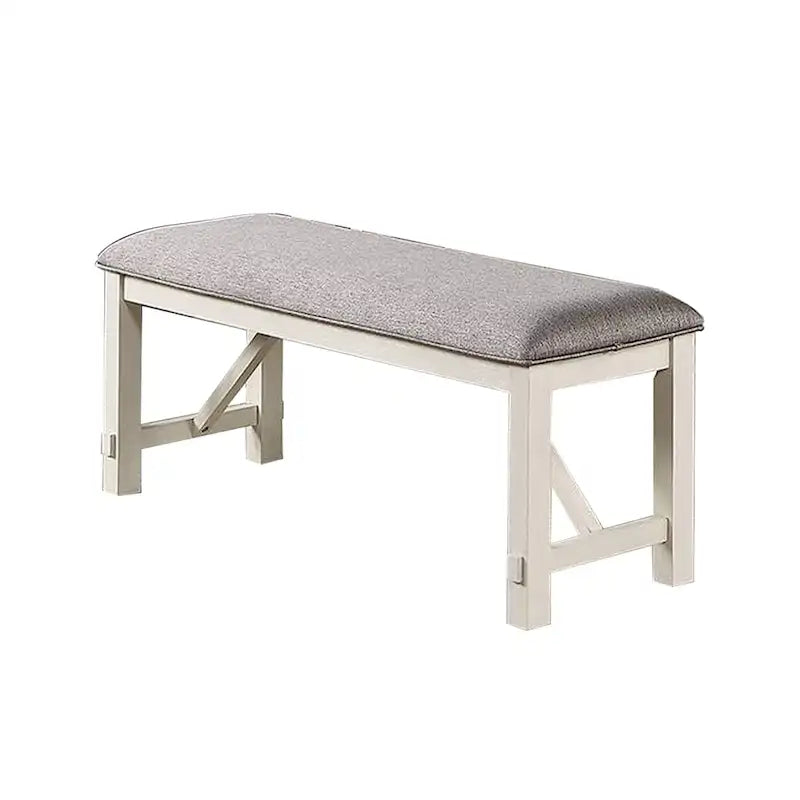 Banc de salle à manger Lexi de 50 pouces, assise rembourrée en tissu, bois d'hévéa, gris et blanc