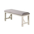 Banc de salle à manger Lexi de 50 pouces, assise rembourrée en tissu, bois d'hévéa, gris et blanc