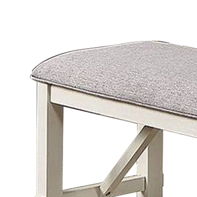 Banc de salle à manger Lexi de 50 pouces, assise rembourrée en tissu, bois d'hévéa, gris et blanc